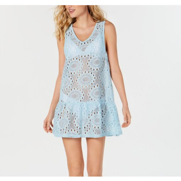 Miken Swim Cover Up Peplum Swim Dress Cover up Crystal Blue Medium NWT - Picture 2 of 4